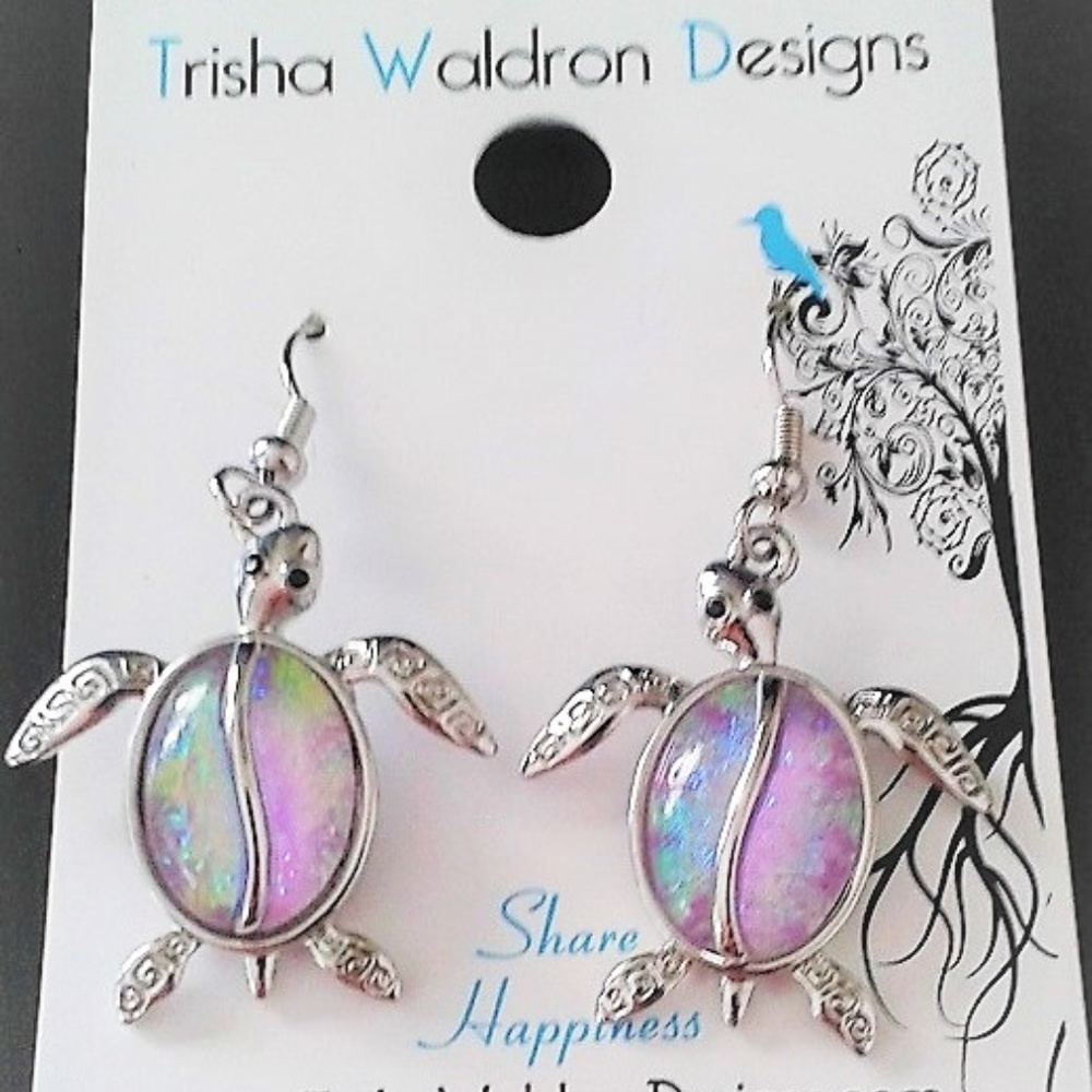 Earrings Turtles in pink abalone look, silvertone